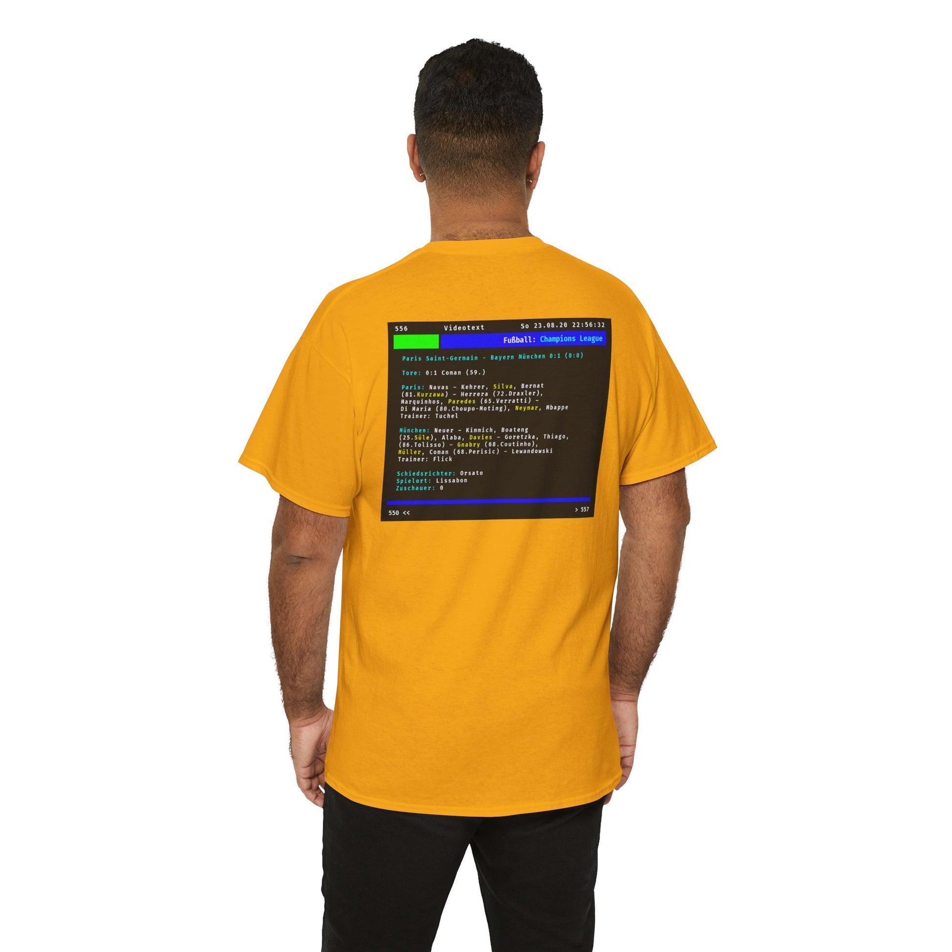 Videotext Shirt - Champions League Finale 2020 FC Bayern München vs Paris Saint-Germain, unisex design with retro graphic