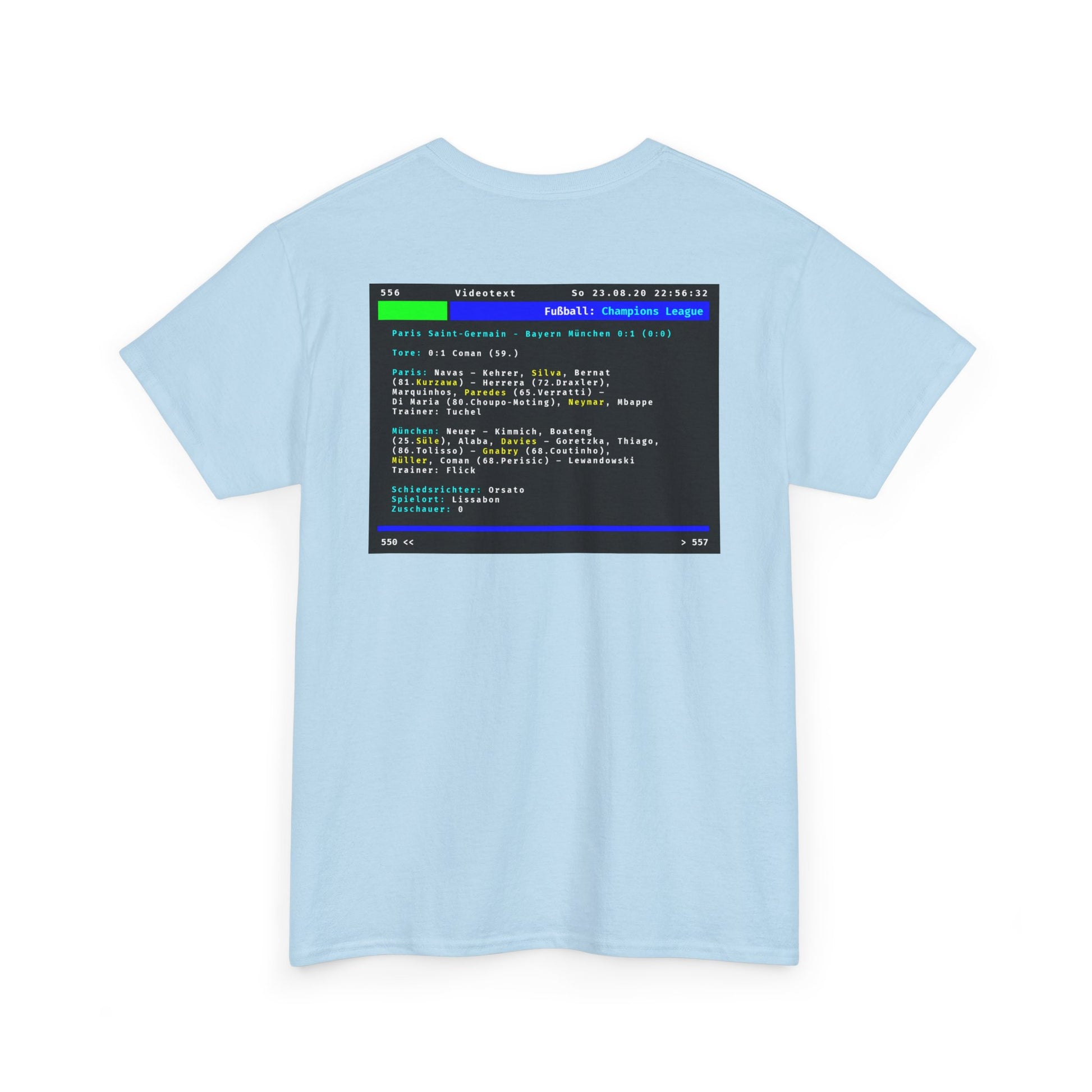 Videotext Shirt - Champions League Finale 2020 FC Bayern München vs Paris Saint-Germain back design with match lineups