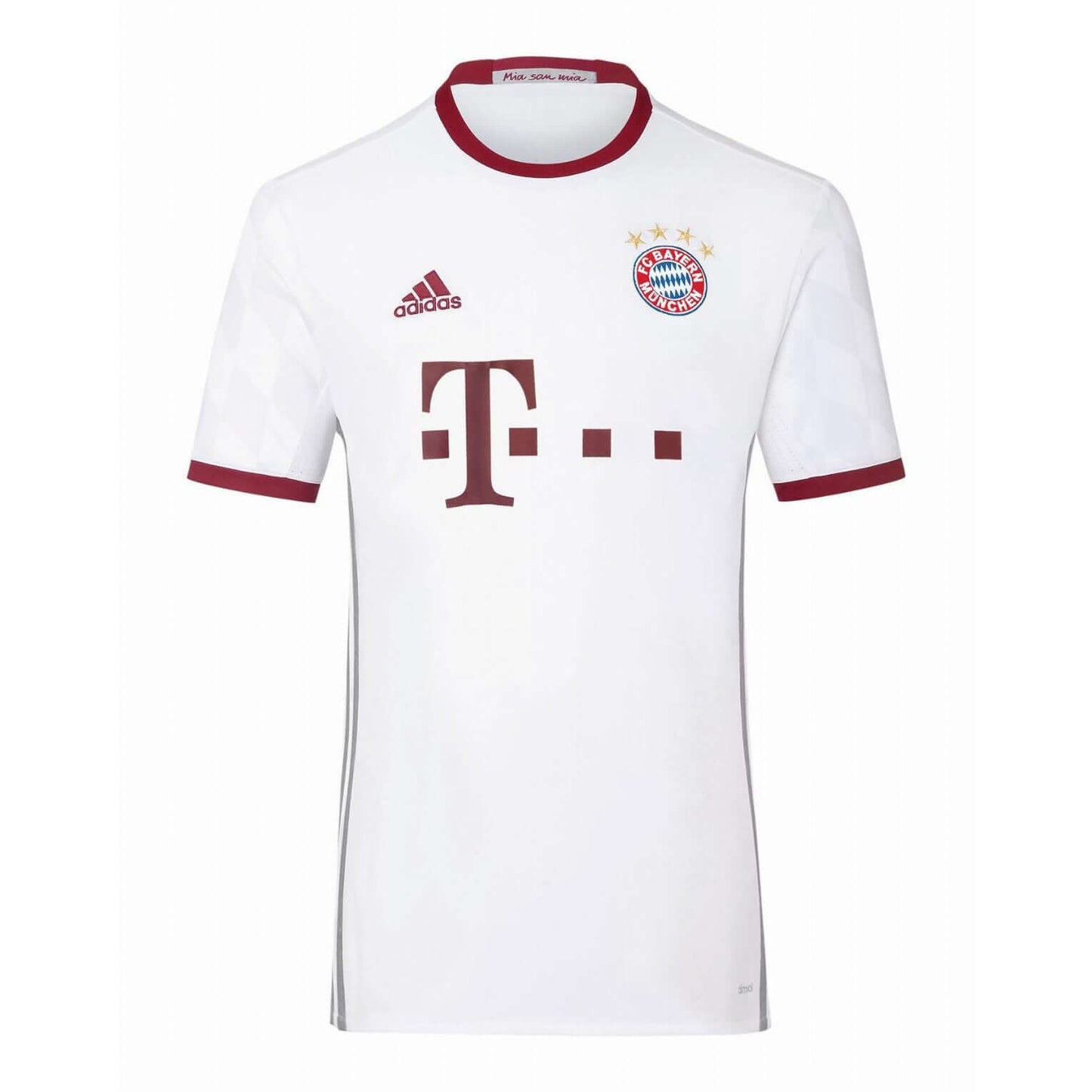 FC Bayern München Third Trikot 2016/2017 in Weiß mit roten Akzenten und minimalistischer Gestaltung.