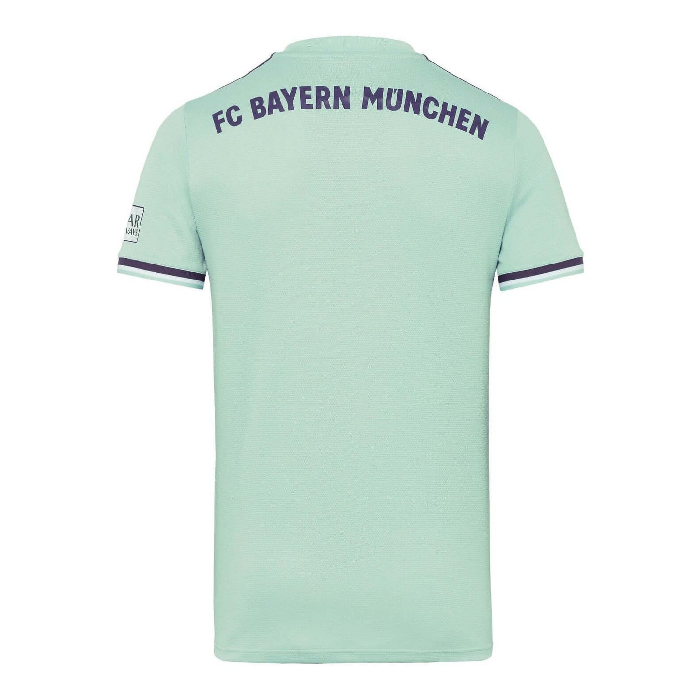 FC Bayern München 2018/2019 Auswärtstrikot türkis Rückansicht, stilvoll mit marineblauen Akzenten von Adidas.