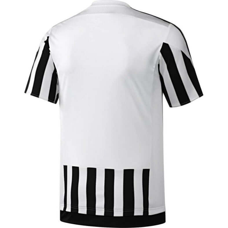Juventus Turin 2015/2016 Trikot Home in Weiß und Schwarz, Rückansicht mit gestreiftem Design.