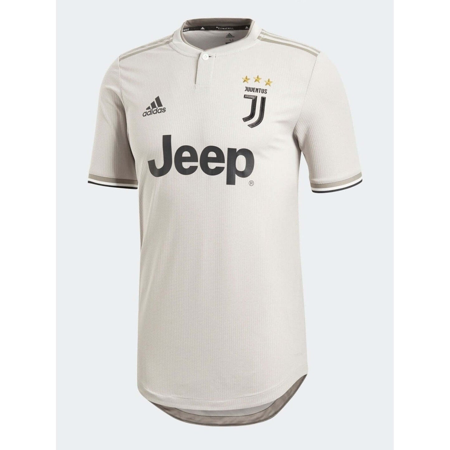 Juventus Turin 2018/2019 Away Trikot in Beige mit goldenen Akzenten und Logo, von Adidas.