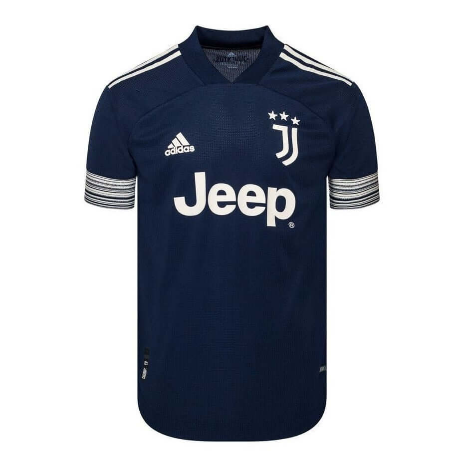 Juventus Turin 2020/2021 Away Trikot in Blau mit weißen Akzenten und Jeep-Logo.