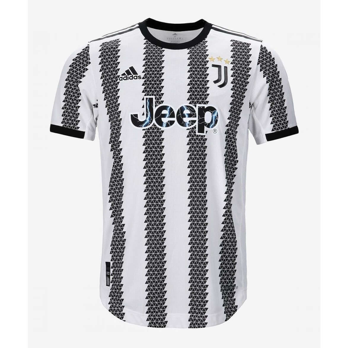 Juventus Turin Heimtrikot 2022/2023 in klassischem schwarz-weiß mit modernem Blitz-Design.