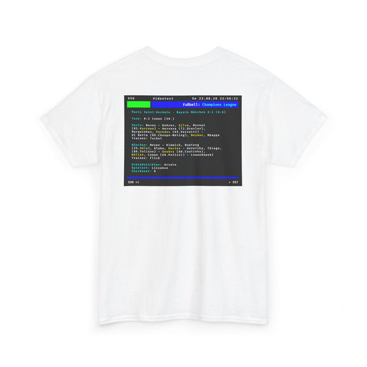 Videotext Shirt - Champions League Finale 2020 FC Bayern München vs Paris Saint-Germain back design with match details.